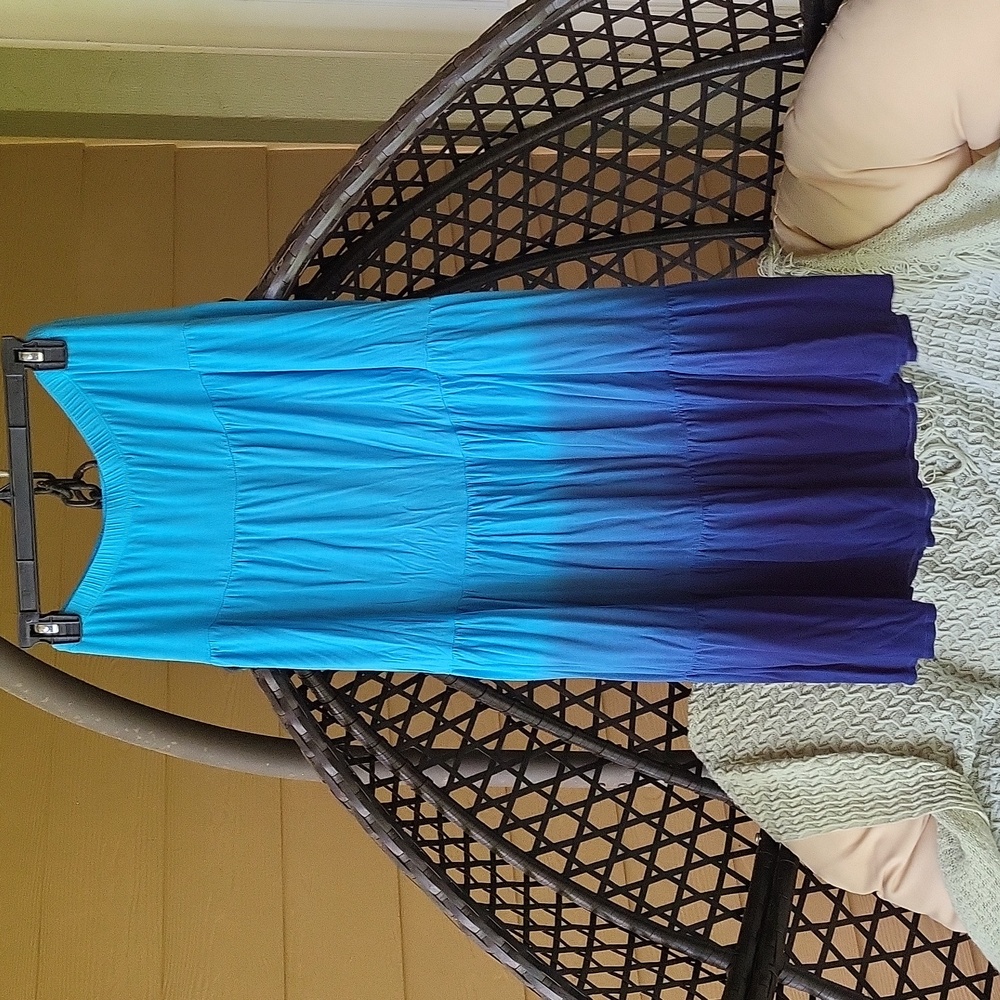 Kenar Blue Maxi A-Line Skirt with Pleated Tiered Design - Picture 6 of 9